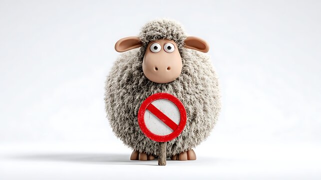 cartoon character of a sheep with a red line prohibition sign