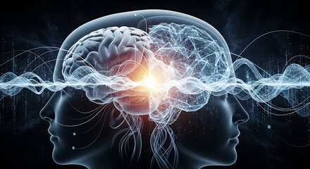 Dual brain concept: human mind and ai connection with energy waves
