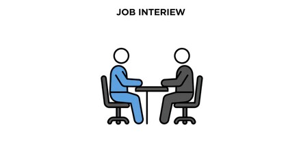 Two figures sit facing each other at a table suggesting a job interview