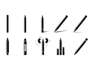 Precision in Lines: A striking monochrome presentation featuring diverse writing utensils, elegantly arranged to showcase the essentials of creation, clarity, and communication. 