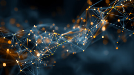 An abstract digital network visualization with glowing nodes, symbolizing connectivity, data flow, futuristic technology, and modern cybernetic systems.