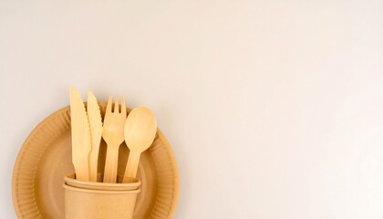 Beige disposable tableware set