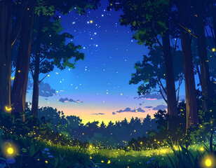 Peaceful forest twilight landscape