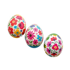 Fototapeta premium Colorful Ornamental Easter Eggs with Floral Patterns on Transparent background