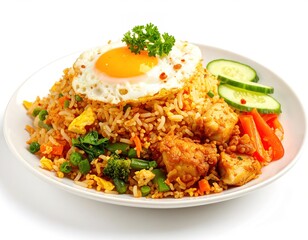 Delicious Fried Rice with Egg, Vegetables, and Tofu on a Plate