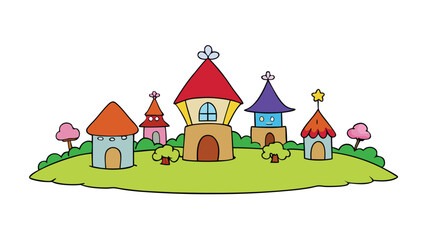 fairy village on white background.eps