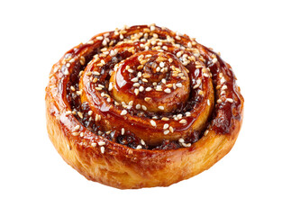 Fototapeta premium Delicious sweet roll with sesame seeds and glaze, Isolated On Transparent Background