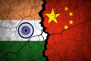 Political tension between China and India. Symbolizes conflict, border disputes, and strained diplomatic relations between the two countries