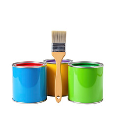 Bright Paint Cans and Brush for Creative Home Improvement Projects