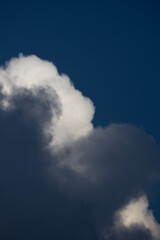 Dramatic cloud formations swirl against a deep blue sky at sunset creating a stunning backdrop for nature's beauty