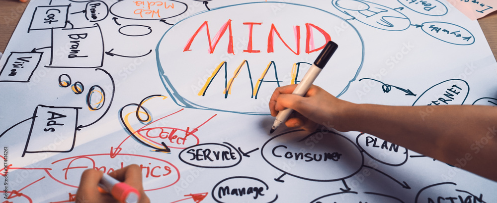 Aufkleber a vibrant mind map created by a group of individuals engaged in brainstorming and planning. the colo