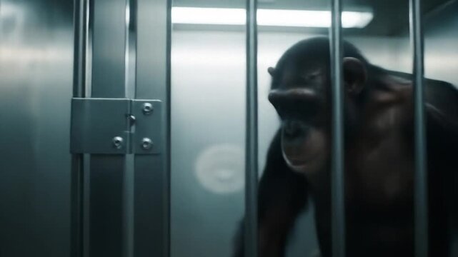 Chimpanzee Behind Bars: Captive Primate Portrait