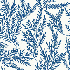 Seamless delicate trendy linear floral vector vintage ink retro style Branches leaves elements grass pattern with handmade pattern for decoration textiles postcards print design on a beige background