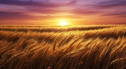 Obraz premium Golden Wheat Field at Sunset: Serene Landscape Photography, Warm Colors, Peaceful Mood