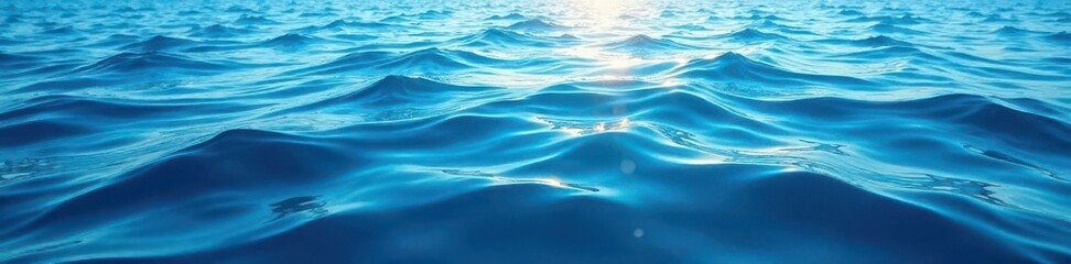 Deep blue ocean water surface texture, sunlit ripples , background, turquoise
