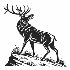 Majestic stag with antlers standing proudly on a rocky outcrop