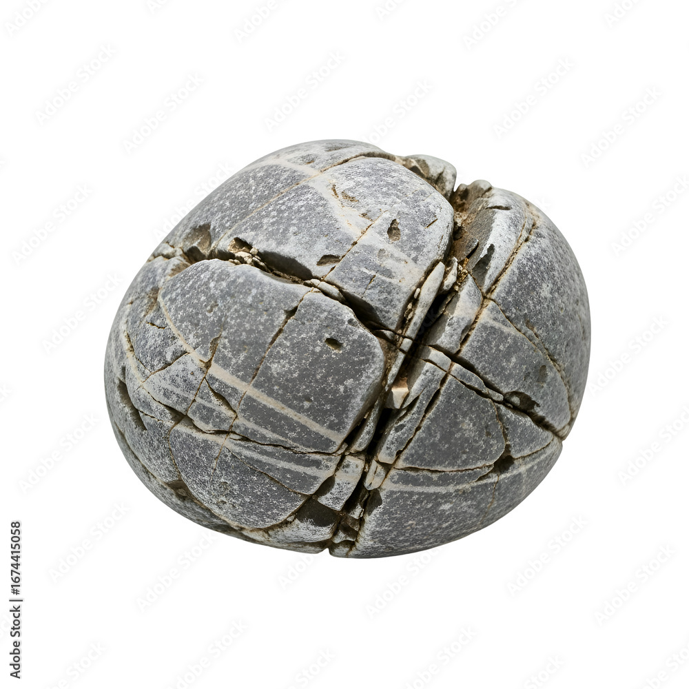 Poster cracked stone sphere: a textured 3d model with transparent background for design projects
