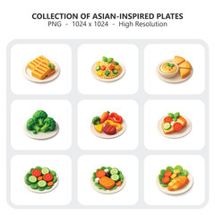 Collection of  2D Asian-Inspired Food Plates