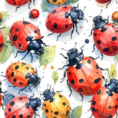 Obraz premium Ladybug pattern with leaves