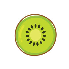 Fototapeta premium A vibrant, close-up hand drawn illustration of a sliced kiwi fruit, showcasing its green flesh and black seeds.