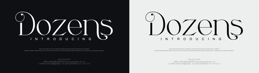 Dozens premium luxury elegant alphabet letters and numbers. Vintage wedding typography classic serif font decorative vintage retro. creative vector illustration
