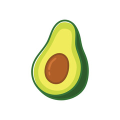 Hand Drawn Illustration of a halved avocado with a pit, isolated on a white background.