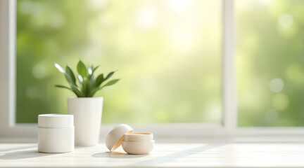 Cream jar and tube styled in elegant flat lay with photoreal detail