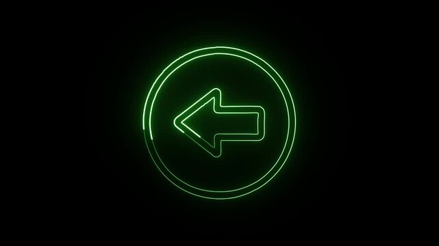 Glowing neon line Left Arrow free animated icon. Arrow animation HD video isolated on black background.