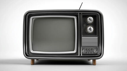A black retro television isolated on a white background, showcasing vintage charm, nostalgic design, and timeless technological elegance.