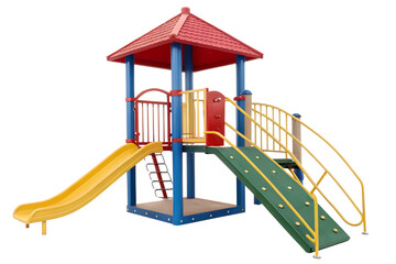 Colorful and engaging children's playground equipment, featuring a slide and climbing structure, designed for outdoor fun and activity