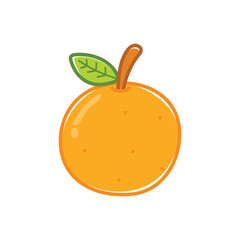 Hand Drawn Illustration of a vibrant orange fruit with a green leaf and brown stem.