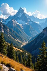 Obraz premium Majestic Colorado mountain range vista, sunlit peaks and valleys , Colorado, adventure