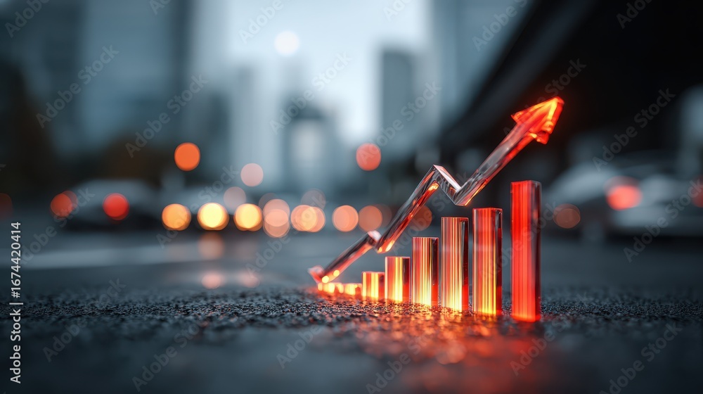 Poster futuristic investment trend visualization with dynamic graph and chart elements in financial technol