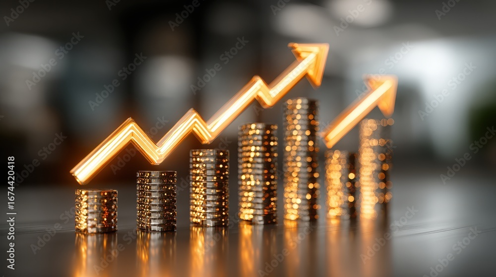 Poster dynamic investment trend visualization with futuristic fintech chart and upward moving graphs for fi