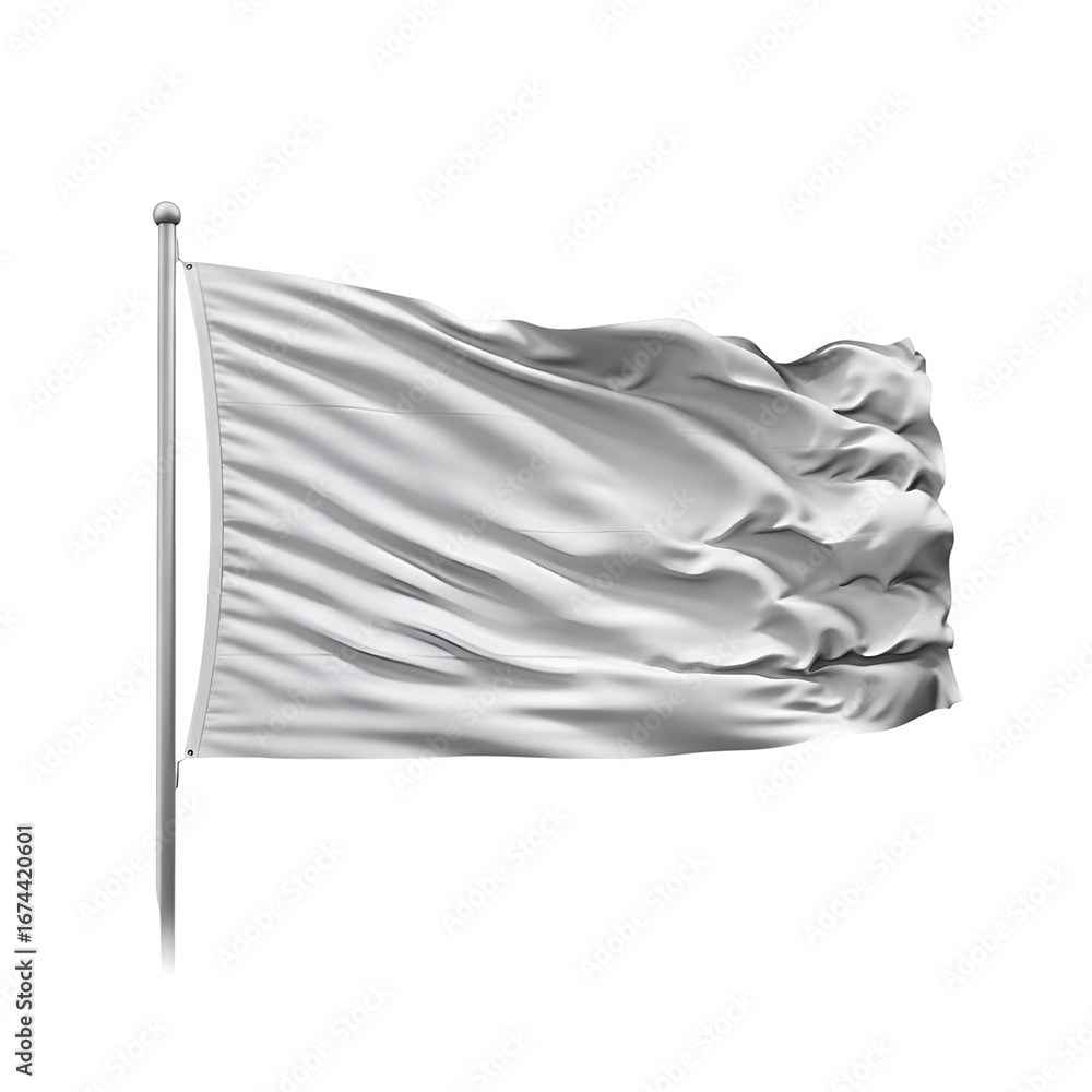 Poster white flag waves on pole, transparent background mockup for design projects, seamless loop video.