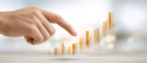 Realistic Finger Swiping Upward Across Investment Growth Trend Graph in Fintech Concept