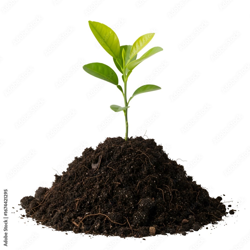 Poster seedling grows in soil with transparent background