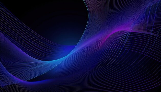 flowing neon wave lines in deep blue and violet abstract digital background with futuristic grid texture perfect for modern design or tech wallpaper