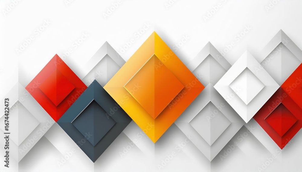 Poster modern 3d geometric diamond pattern in red orange white and gray abstract background for digital des