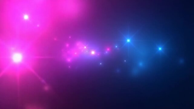 Glowing neon colored blue pink stars in space background. Flying through a galaxy of stars and particles at super fast hyperspace warp speed. Looping, full HD cosmic motion background animation.