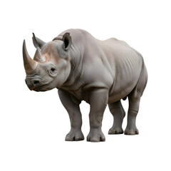Obraz premium Rhino Stands on Transparent Background, Wildlife Image with Alpha Channel for Easy Use