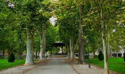 City park with pavilion big trees, and alley promenade Zagreb, Croatia