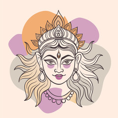 Traditional Indian Durga Puja with Goddess Durga outline Art & Illustration