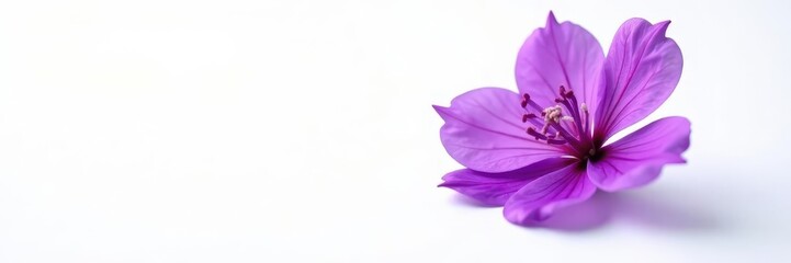 Obraz premium A vibrant purple flower with translucent petals floats against a stark white background , bloom, botany