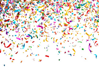 Colorful confetti falling on black background celebration party festive, Isolated On Transparent Background