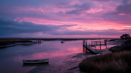 Pastel Skies: Pink and Purple Sunset Above Quiet Waters