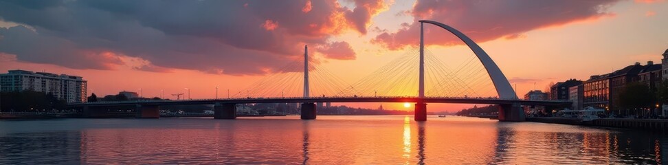 Fototapeta premium Rotterdam's iconic swan-shaped bridge at sunset, dutch, architecture photography