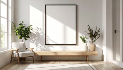 Modern Interior with Blank Poster Frame  Home Decor.