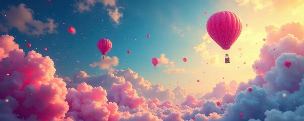 Fototapeta premium Vibrant balloons ascend in a swirling, abstract dreamscape , happy background, balloons