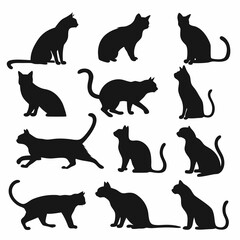 Black Cat Silhouettes Set Vector